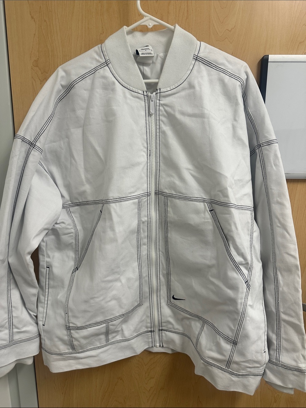 Nike White Bomber Jacket with Black Contrast Stitching